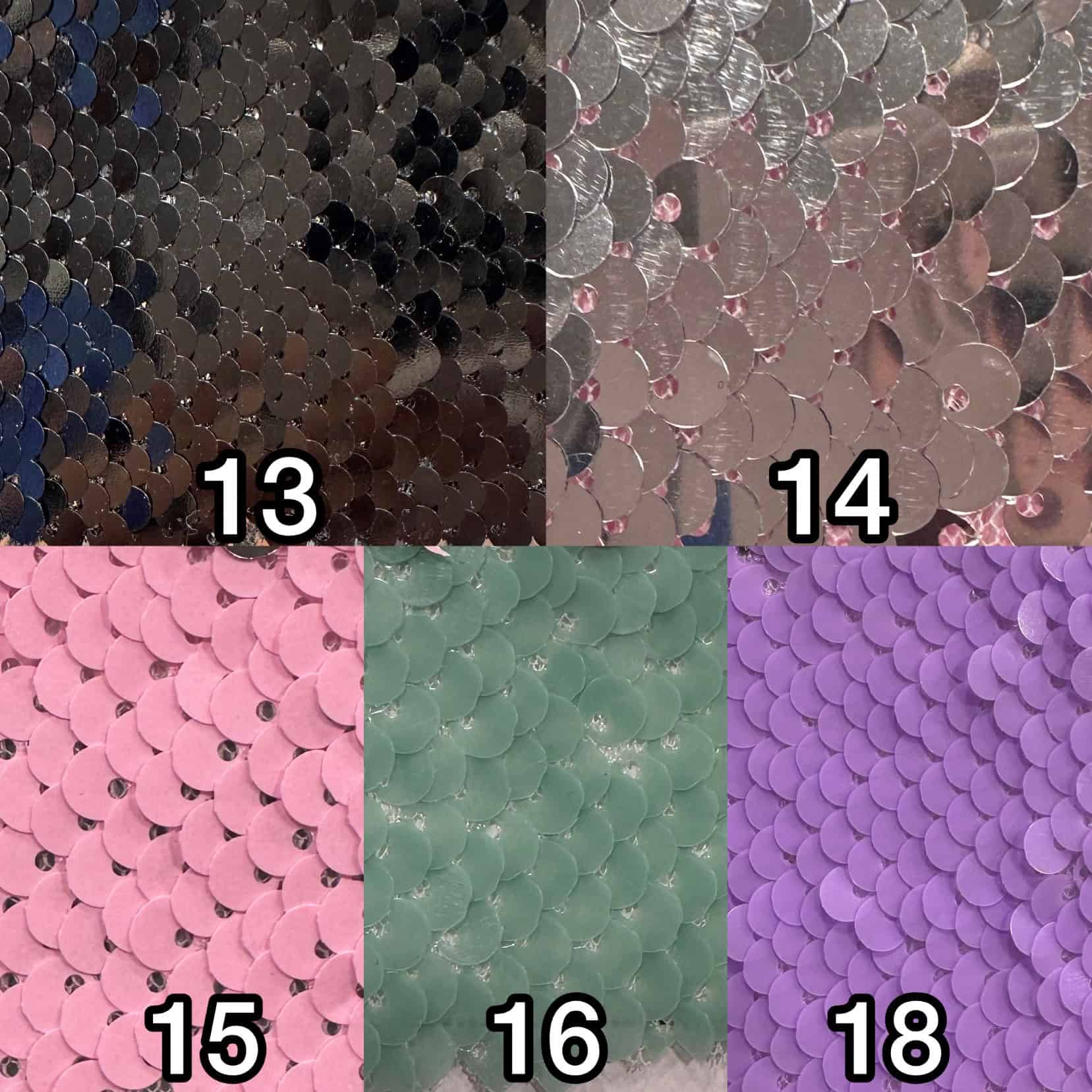 Close-up of colorful sequined fabric with shiny, reflective surface.