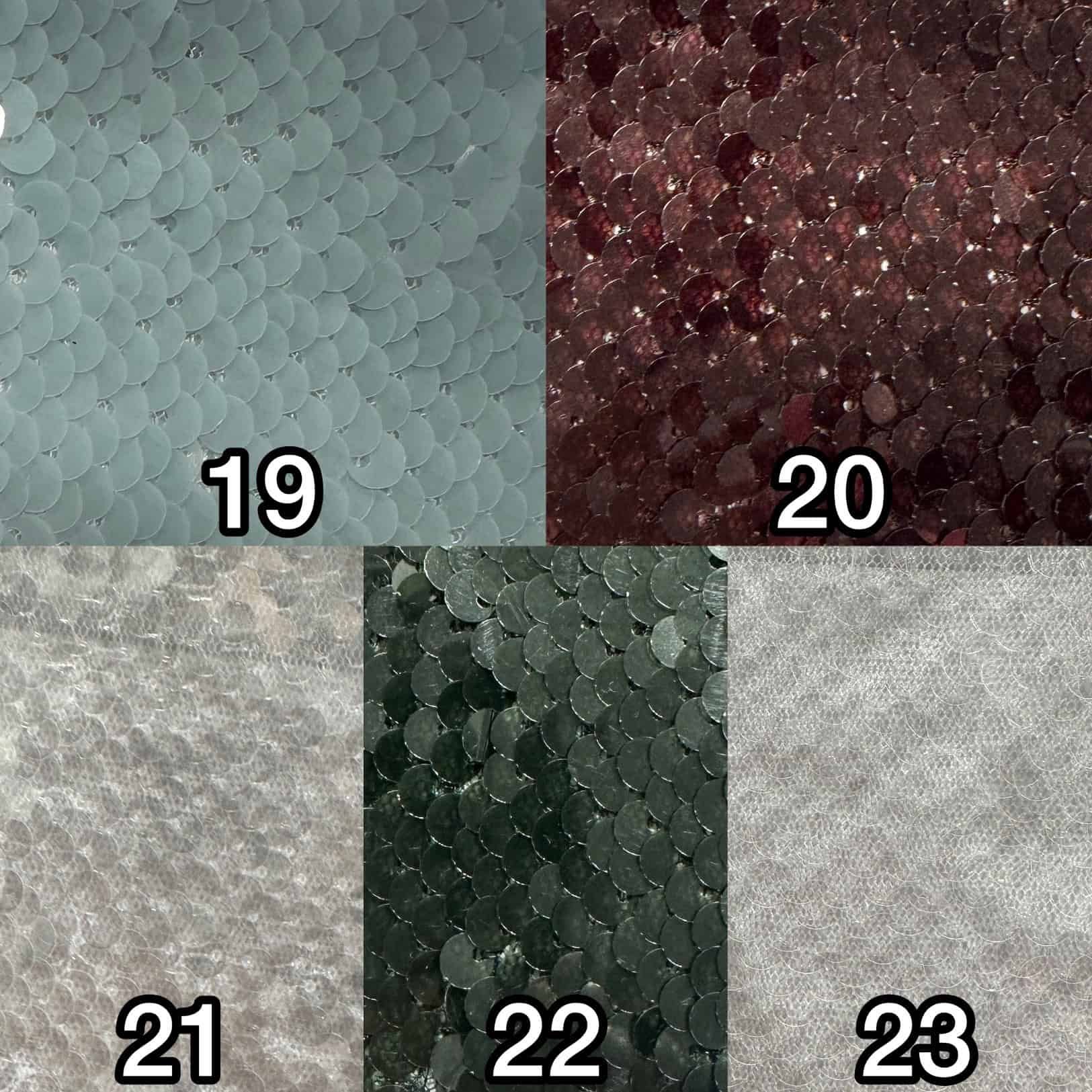 Sequin fabric in various colors including teal, burgundy, silver, and dark green. Perfect for fashio.