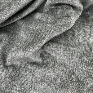 Gray linen fabric with a textured, natural appearance suitable for upholstery and clothing projects.