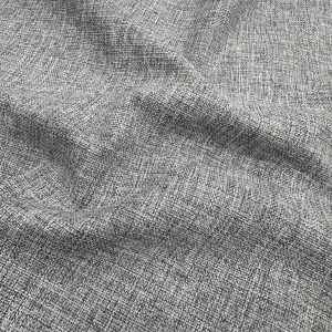 Grey linen fabric with a fine weave, ideal for upholstery, clothing, and home textiles. High-quality.