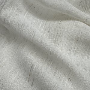 Close-up of white linen fabric with subtle texture and weave details.